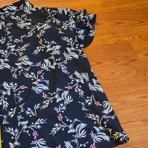 Lane Bryant Women's Pullover Top Ruffled Sleeves Blue Floral Rose Plus Size 18 - Picture 10 of 11
